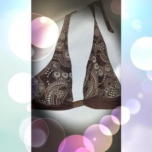 3/$15- Gold Hardware Brown Pattern Bikini Top Size xl